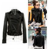 Jaqueta de couro sintético estilo motociclista fashion/preta