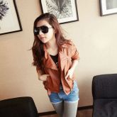 Jaqueta de couro estilo motociclista fashion/Marrom